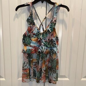 Tropical Ruffle V-Neck Sundress in Sky Blue